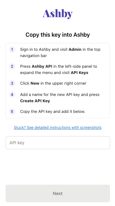 Enter your API key in the linking flow