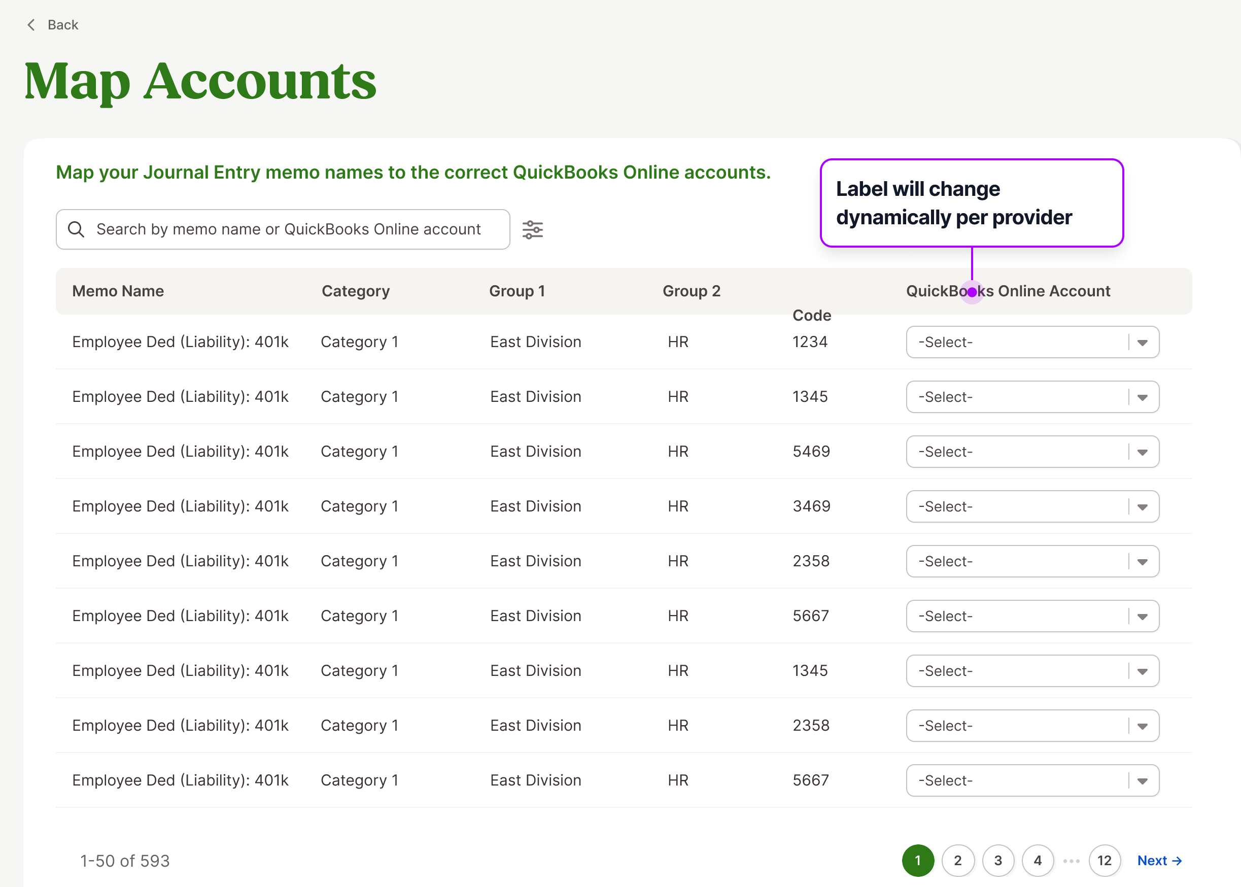 BambooHR GL mapping UI