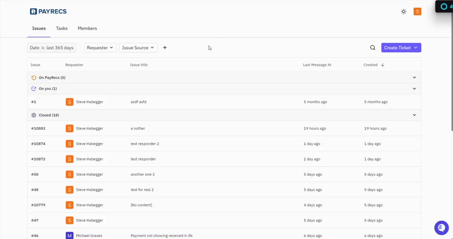 Members tab in PayRecs portal navigation