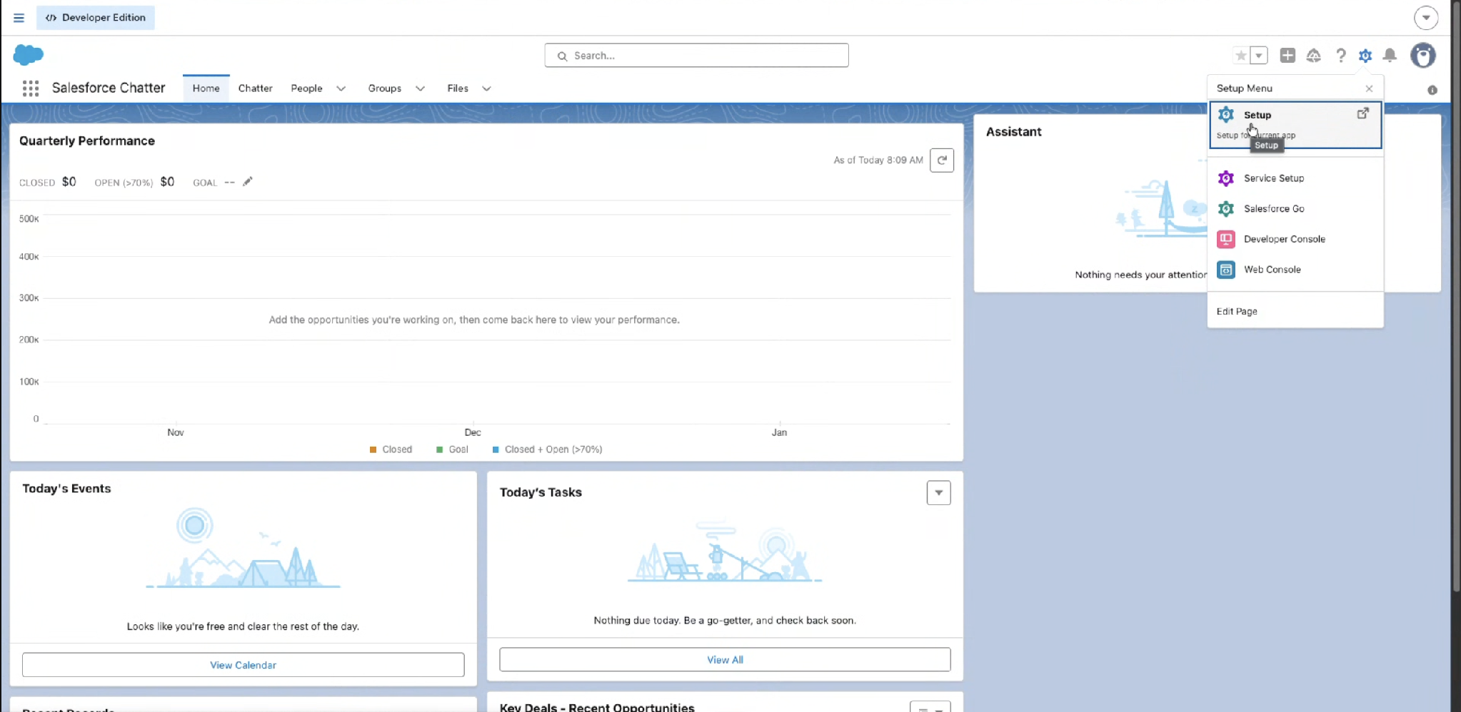 Salesforce gear menu with Setup highlighted